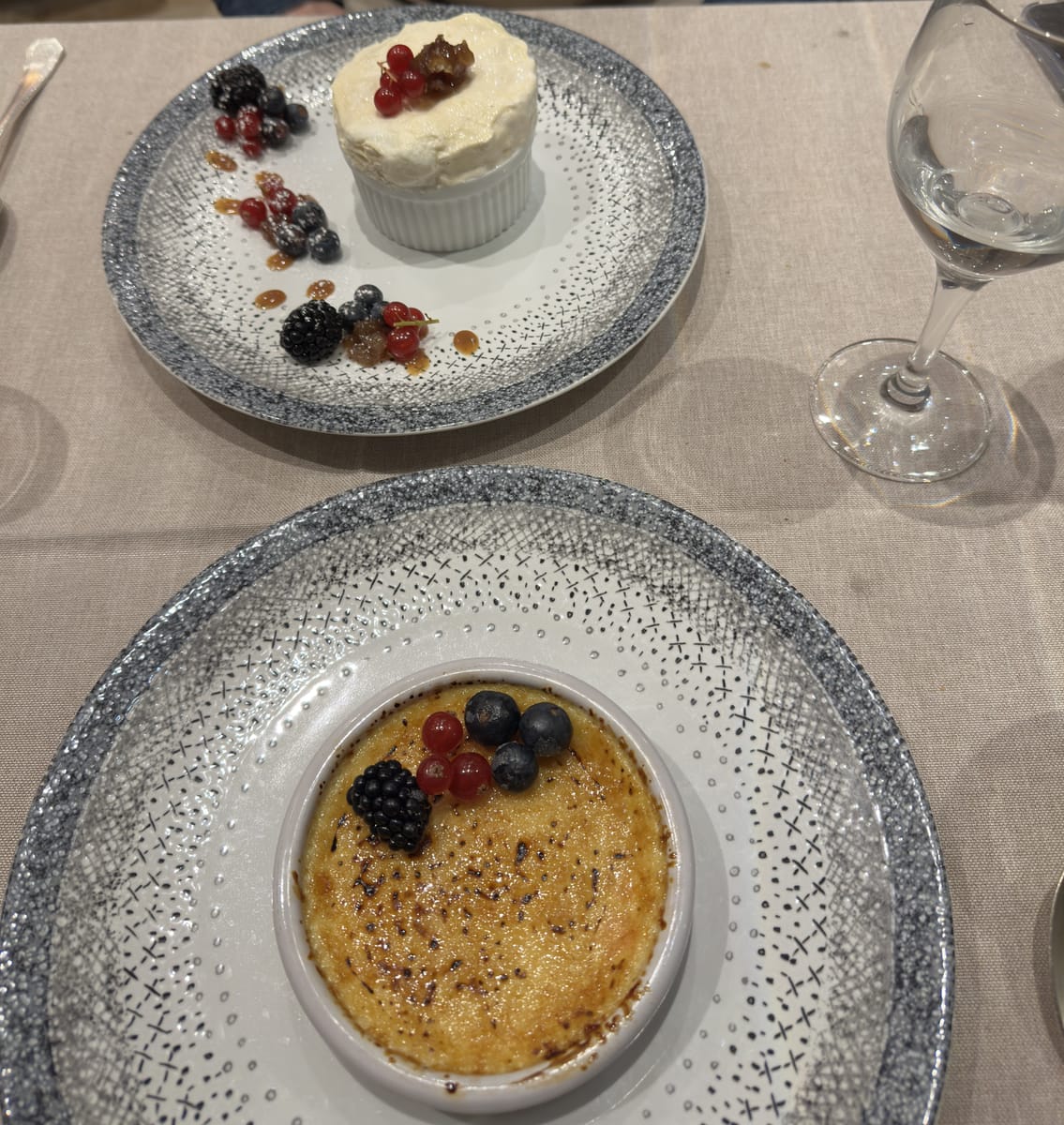 Iced chestnut soufflé and crème brûlée with vanilla